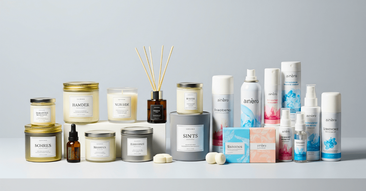 All air care products arranged on the tables